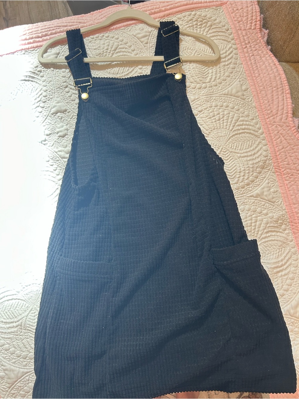 Black Pinafore Overall Dress with Front Pockets